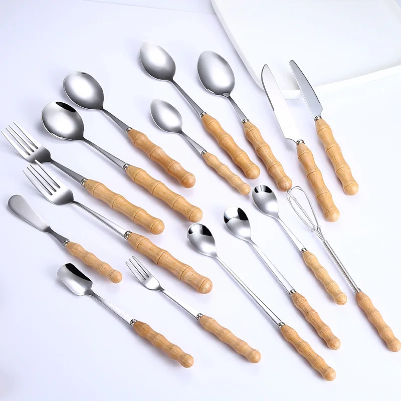 

Wooden Handle Flatware Set 6/12 pcs 304 Stainless Steel Silverware Set Steak Table Knife Fork Spoon Tableware Eco-Friendly