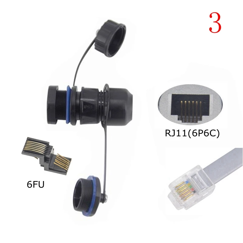 كابل الهاتف مقاوم للماء RJ11 موصل مقبس RJ 11 M20 6P6C شاحن أنثي مستقيم رئيس الهاتف كريستال التوصيل موسع