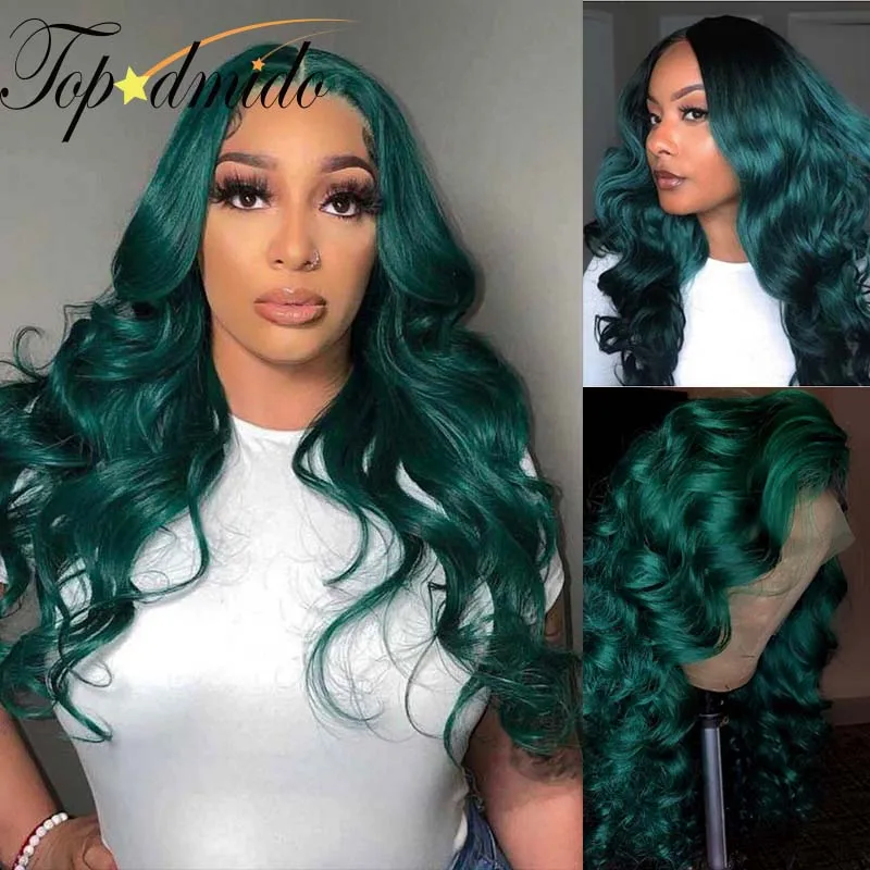 Topodmido Green Color Lace Front Wigs for Women Peruvian Remy Hair 13x4 Human Hair Wigs Pre Plucked Body Wave13x6 Lace Front Wig