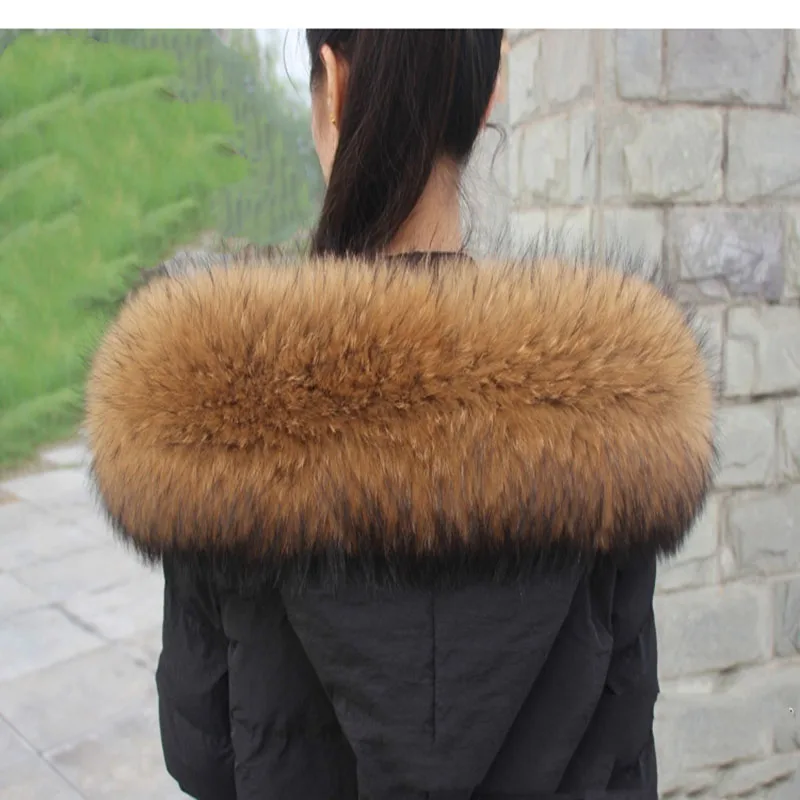 Real Raccoon Fur Collar Womens 100% Natural Fur Gray Collar Real Fur Shawl Raccoon collar Fur Scraves  JKP1025