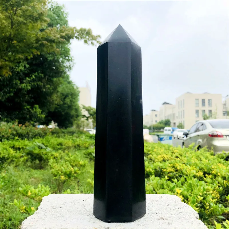 800-900g Big size Natural Black obsidian obelisk quartz crystal wand point healing