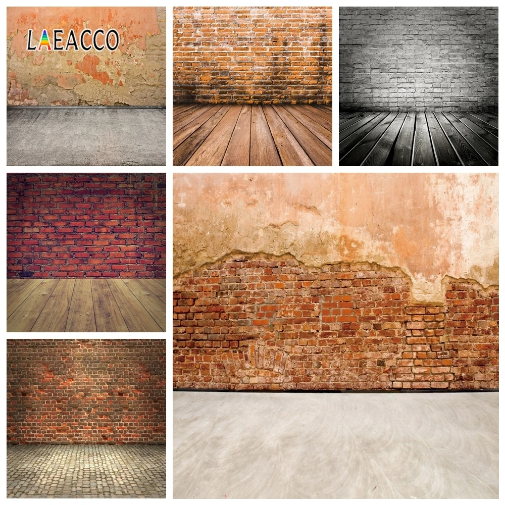 Laeacco Old Brick Wall Wooden Floor Photography Backdrops Photo Backgrounds Grunge Vintage Portrait Photophone For Baby Doll Pet