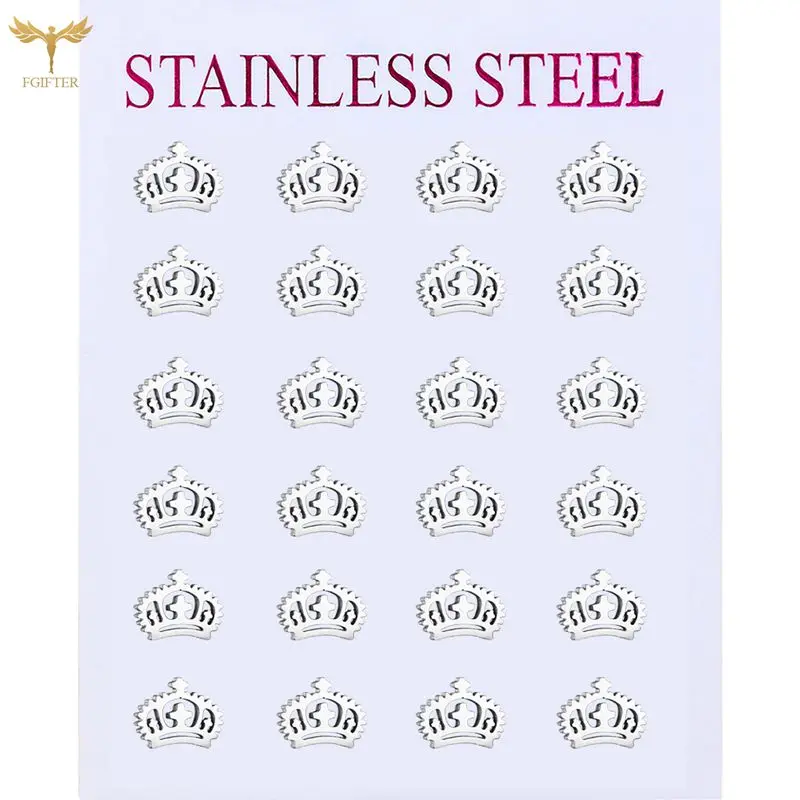 

12 Pairs Lot Catholic Hollow Crown Cross Stud Earrings Set Woman Girls Stainless Steel Ear Piercing Jewelry Wholesale Small Gift