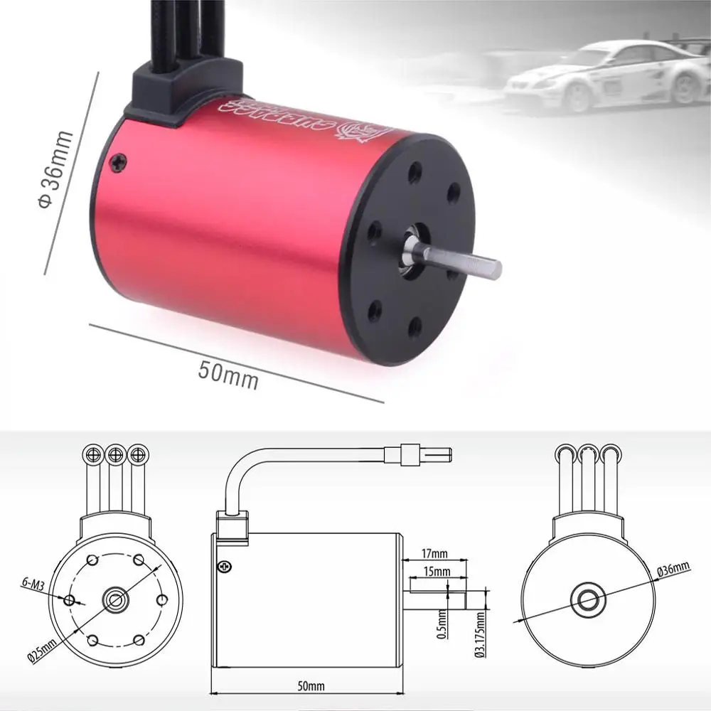 Moteur Brushless 3665 étanche Pour Voiture RC 1/8 1/10 – 2900KV/3500KV, Rotor équilibré, Alu 6061