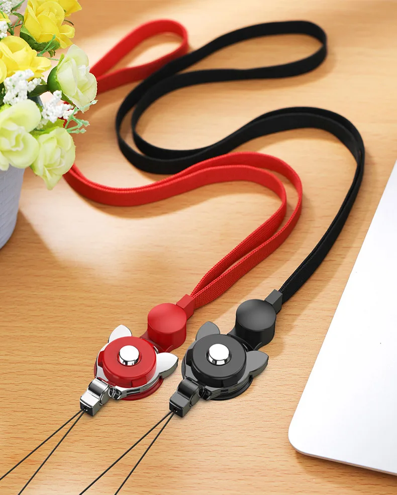 

Cute cat metal finger ring holder for mobile phone short cell phone laryard neck strap detach available