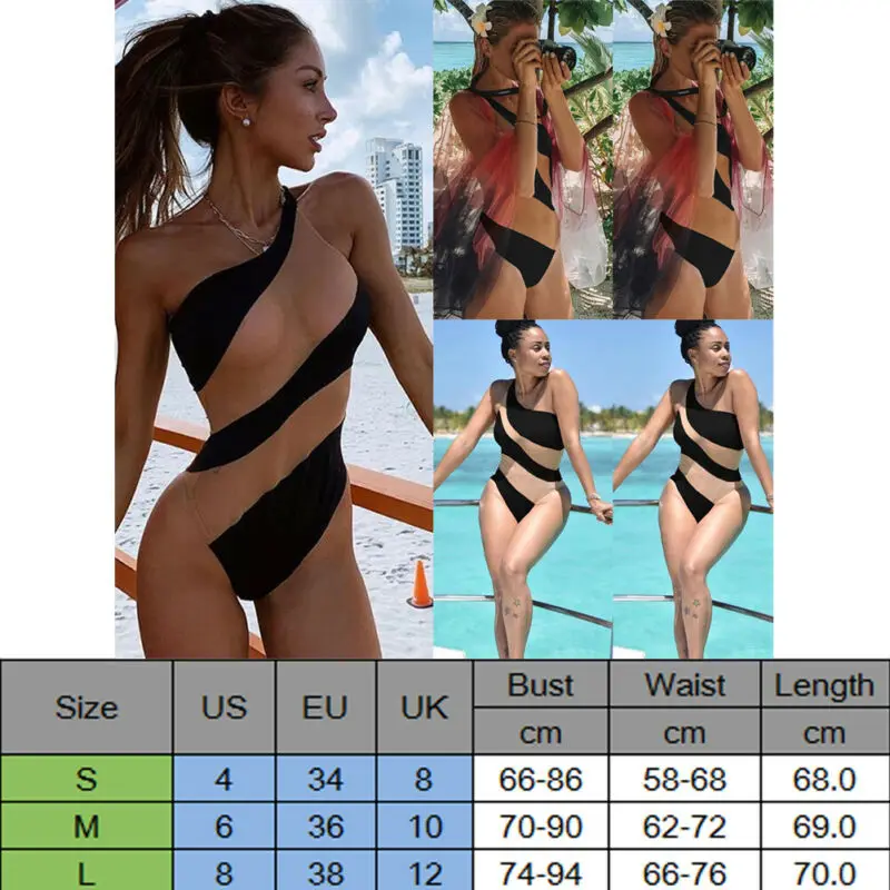 Sexy Women One Piece Monokini Bikini Push Up Swimsuit Swimwear Bathing Beachwear Ladies Summer Striped Mesh High Cut Bikini Suit