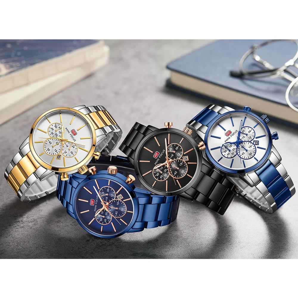 MINI FOCUS Business Sport Watches Men 2020 Luxury Top Brand Stainless Steel Wristwatch Man Waterproof Chronograph Quartz Watch