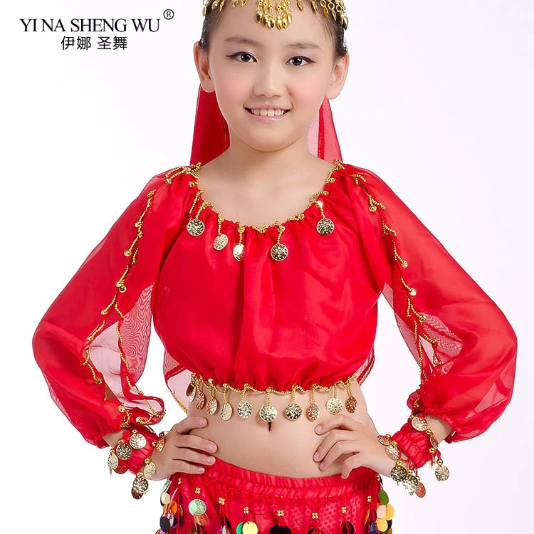 Children Oriental Belly Dance Costume Top Competition Kid Outfits Girls Indian Short/Long Sleeves Top Bellydance Accessories Top