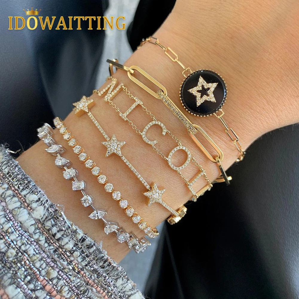2025 Micro Pave Bling CZ Geometric Cz Star Link Chain Tennis Bracelet Cubic Zirconia Charming Jewelry for Women Girl Christmas