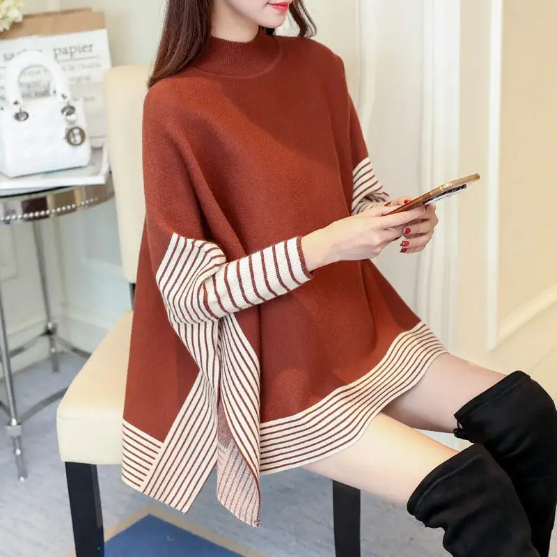 

Autumn new knit sweater cloak bat sleeve sweater women all-match shawl autumn and winter jacket women's jacket Korean loose