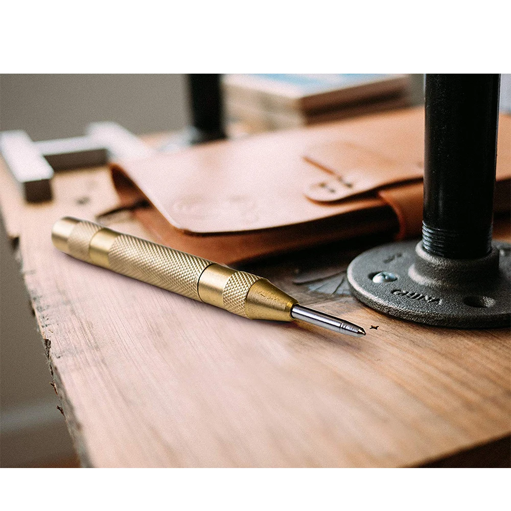 Automatic Centre Punch Heavy Duty Brass Bodied Spring Loaded Center Punch Tension HSS Tip Dent Marker For Metal Wood Plastic D30