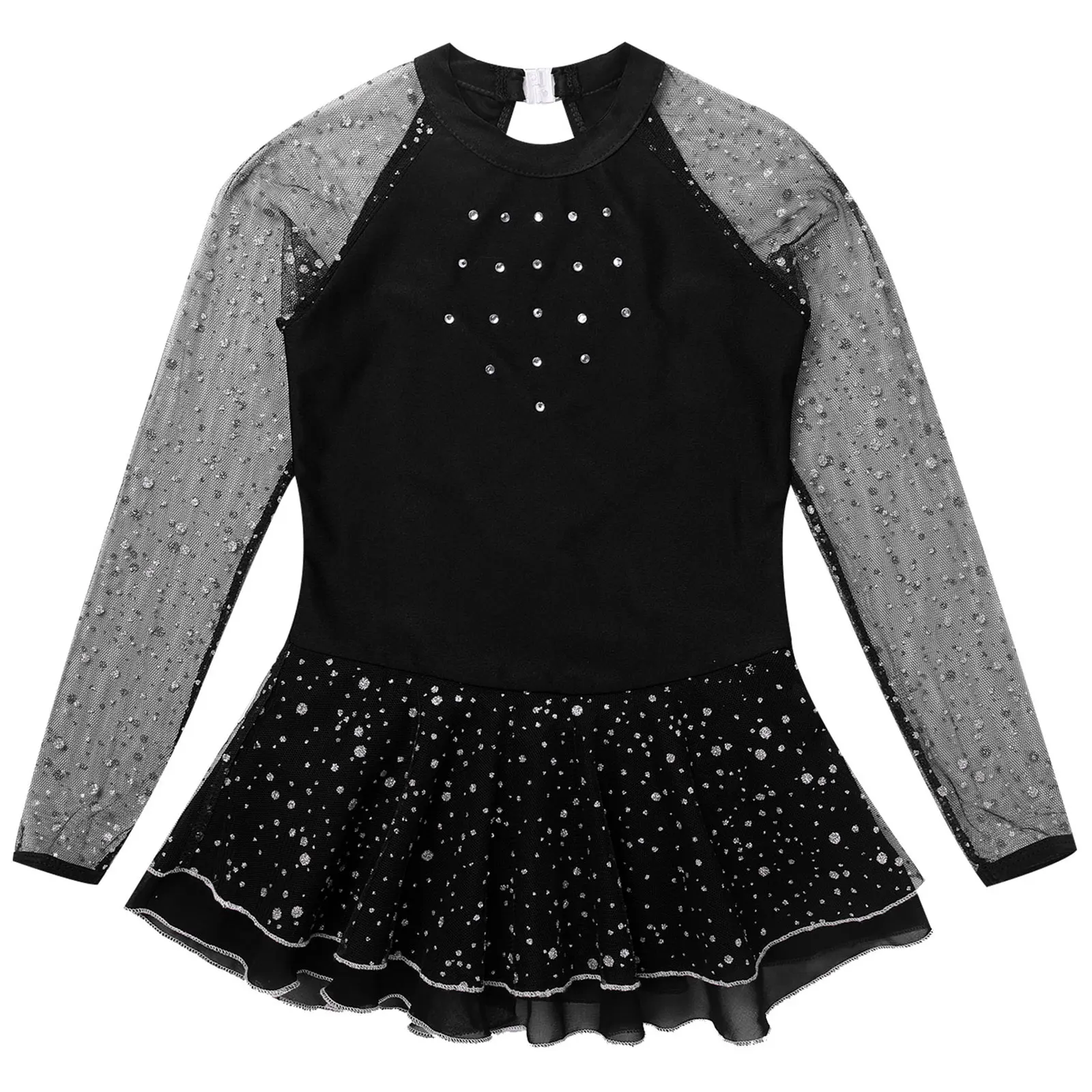 Kids Girls Ballet Leotard Dancewear Long Sleeve Mesh Jumpsuit Figure Ice Skating Roller Skating Ballet Dance Leotard Dress New