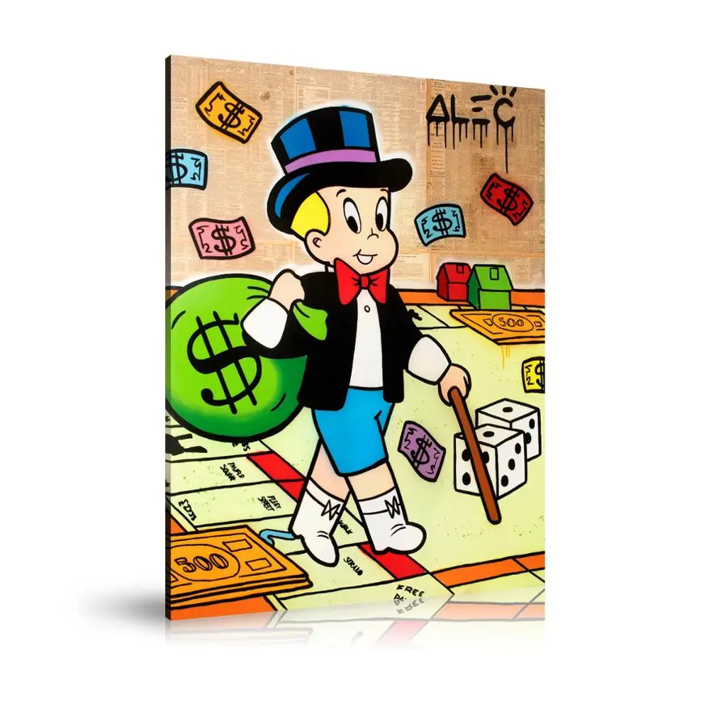Alec Monopoly Oil Painting HD Print on Canvas 'Richie Plays Monopoly' - Home Decor Wall Art Canvas Printings for Room Decoration