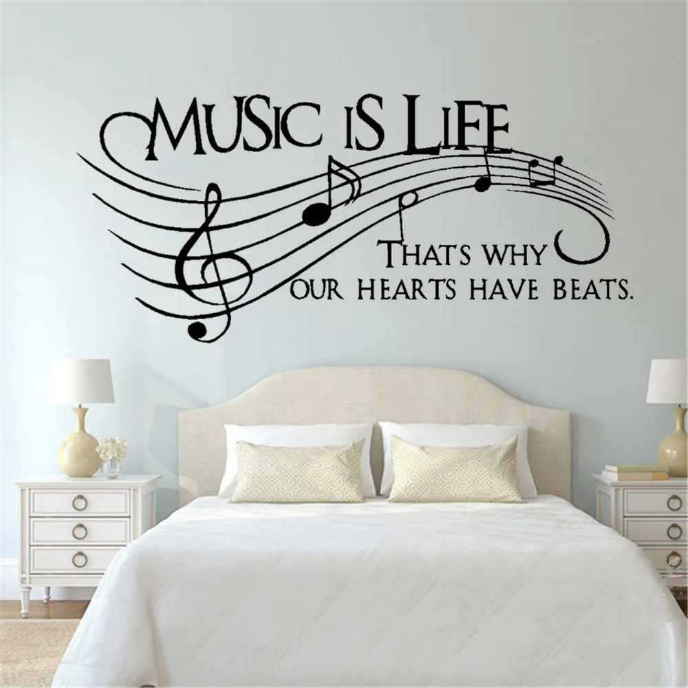 

Romantic Note " Music Is Life " Wall Sticker Removable Wall Decals Wedding Decoration Living Room Decor 3d wallpaper vinyl