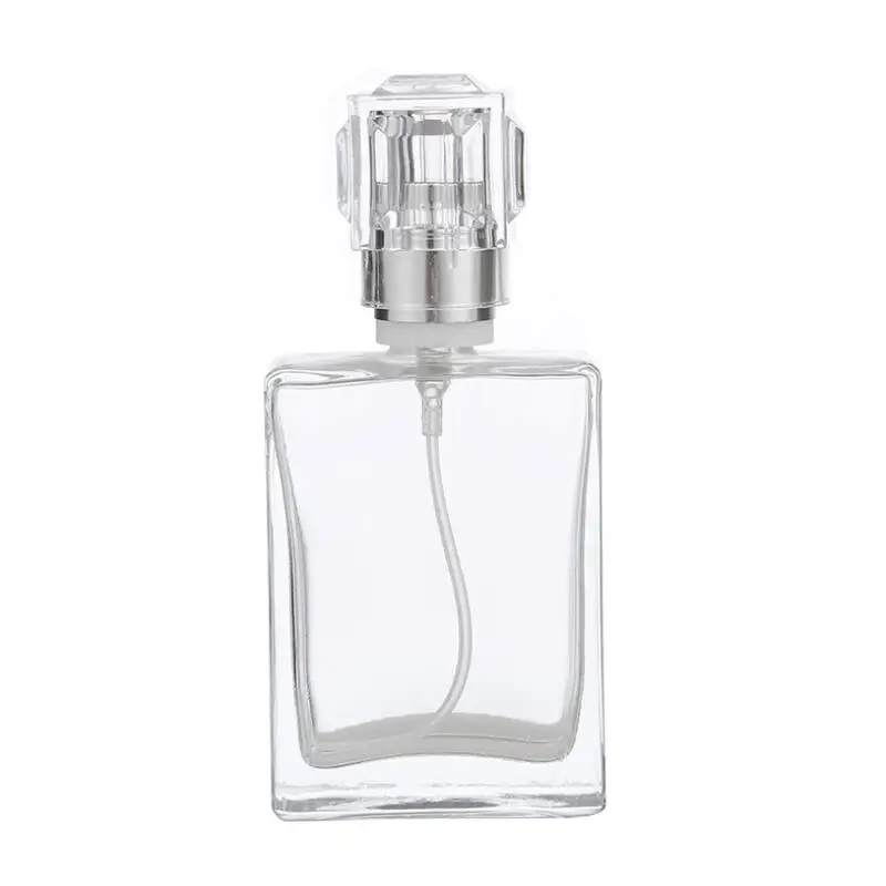 100Pcs Travel Square Flint Perfume Atomizer Refillable Glass Empty Spray Clear Bottle With Cap 30ml LX4107