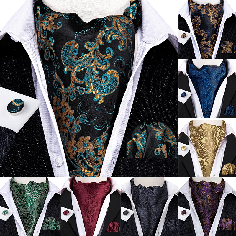 

Luxury Gold Blue Green Silk Cravat Ascot Tie for Men Jacquard Paisley Tie Pocket Square Cufflinks Set Wedding Party Barry.Wang