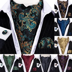 Luxury Gold Blue Green Silk Cravat Ascot Tie for Men Jacquard Paisley Tie Pocket Square Cufflinks Set Wedding Party Barry.Wang