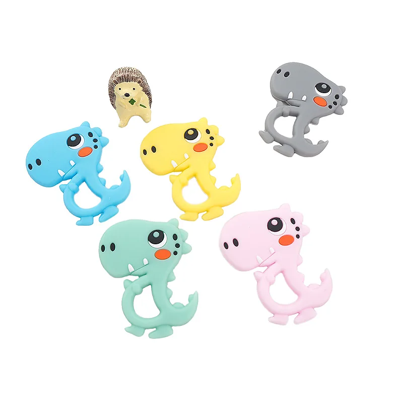 Chenkai 5PCS BPA Free Silicone Dinosaur Teether Baby Teething Toy DIY Infant/Toddler Soothing Nursing Teething Chain Accessories