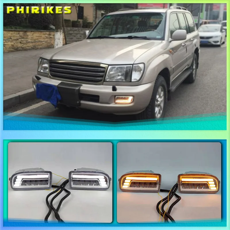 

2PCS LED Fog Lights for TOYOTA LAND CRUISER 100 LC100 1998-2008 DRL Turn signal Driving Lamp fog light UZJ100 FZJ100