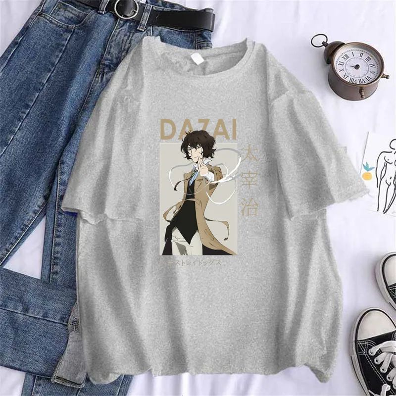 Bungo bezpańskie psy kobiety czarny T-shirt Osamu Dazai Nakajima Atsushi krótki rękaw biały graficzny top Tee,Drop Ship