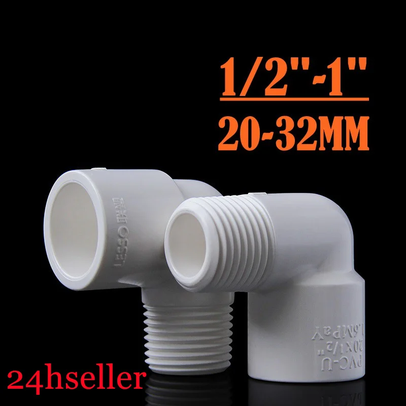 

1pcs 20 25 32mm To 1/2" 3/4" 1" Male Thread Elbow Joint Garden Irrigation White PVC Connector 90 Degrees Equal Reducer Coupling