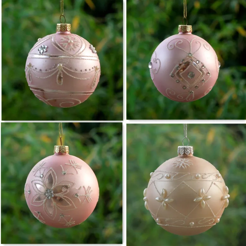 

16pcs/pack Diameter=8cm Different Design Pink Glass Ball Christmas Day Decoration Hanging Pendant Festival Wedding Friend Gift