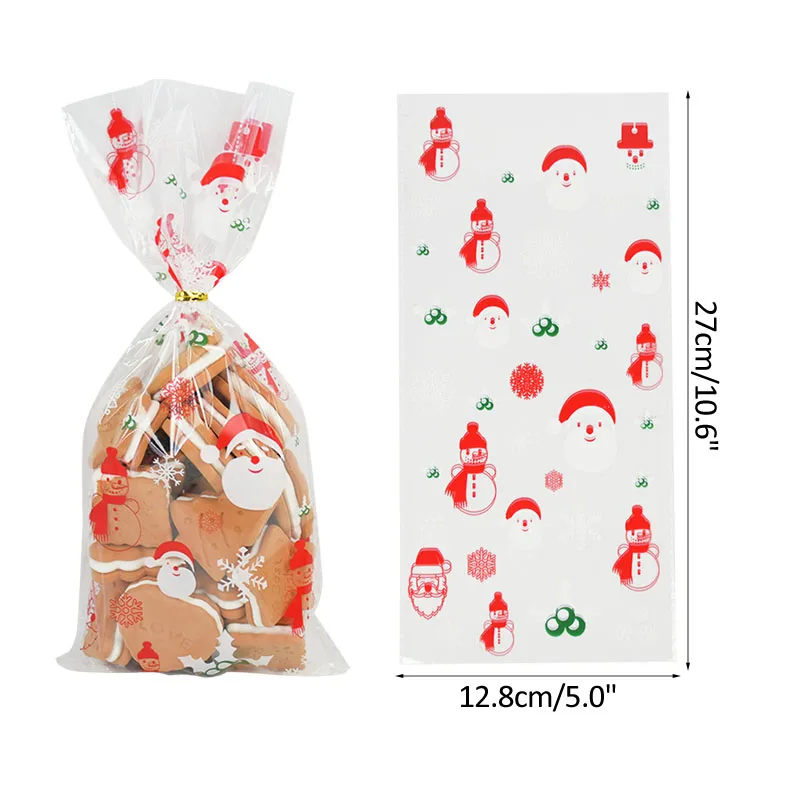 Transparente Plastic Christmas Gift Bag, Xmas Home Presents, Cookies Embrulho Sacos, Loja Venda, 50Pcs