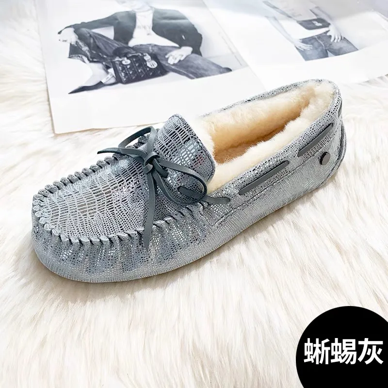 High Quality 100% Natural Fur Genuine Leather Women Flat Shoes New Fashion Women Moccasins Casual Loafers Plus Size Winter shoes