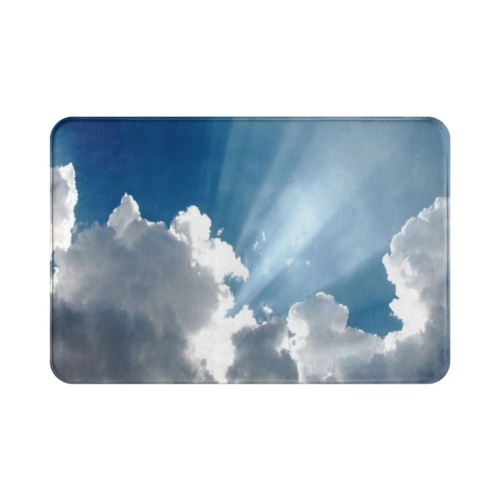 Clouds With Sun Rays Carpet Mat Rug Cushion Soft Cloud Clouds Sun Ray Beam Sky Blue Awe Silver