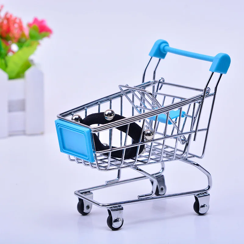 baby pretend toy Supermarket Hand Trolley Mini Shopping Cart Desktop Decoration Storage Toy Gift Dollhouse Furniture Accessories