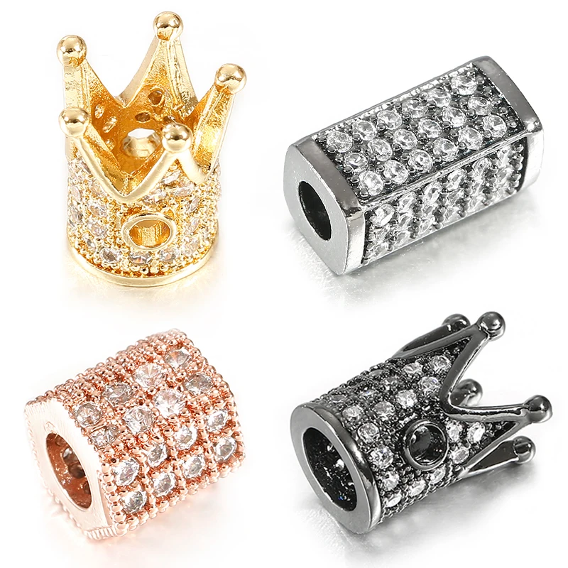 3pcs/lot Basic Spacer Beads Geometry Crown DIY Metal Bead Brass Micro Pave CZ Zircon Charm Beads Men Jewelry Bracelet Wholesale