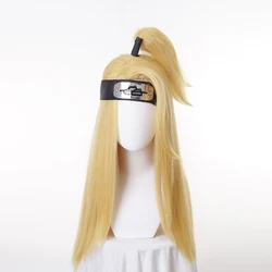 Akactuki peruka do cosplay halloween Deidara peruka do cosplay dla mężczyzn długie złote peruki włosy syntetyczne + opaska + czapka z peruką