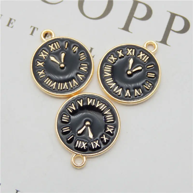 8PCS Enamel Clock Charms For Earrings Necklace Keychain Pendants Jewelry Findings Handmade Craft DIY Bangle Bracelet Dec 17*14mm