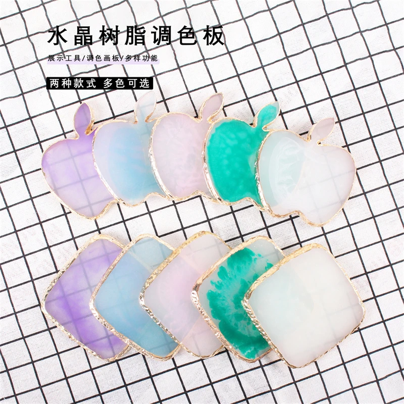 1 Piece Of Apple-Shaped Nail Art Agate Stone Palette Painted Color Resin Plate Nail Sheet Paint Plate Pad Display Board Tool