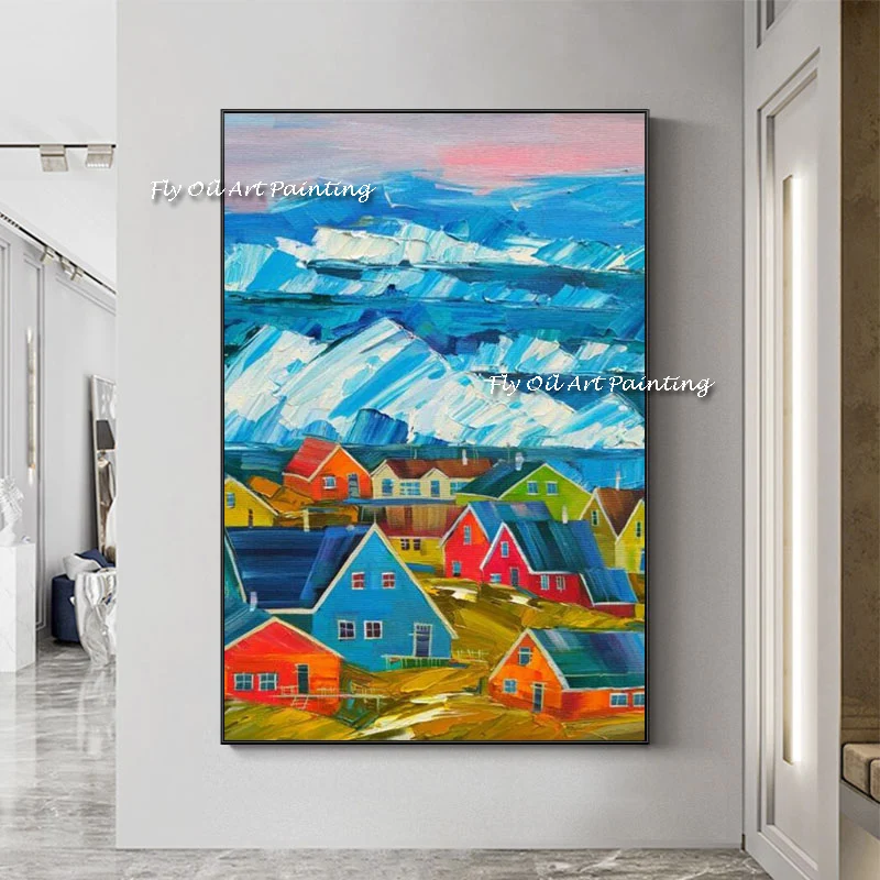 

Excellent Artist 100% Handpainted colorful blue mountain and sky Oil Painting Abstract modern on Canvas Luxury Christmas Gift