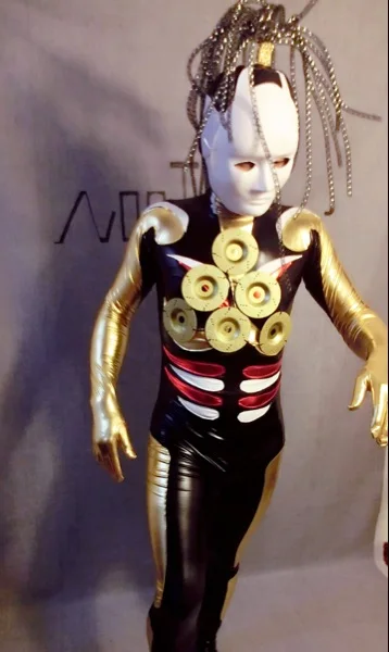 

men nightclub dance Golden metal robot bar cosplay party costumes Halloween tech singer guest costume
