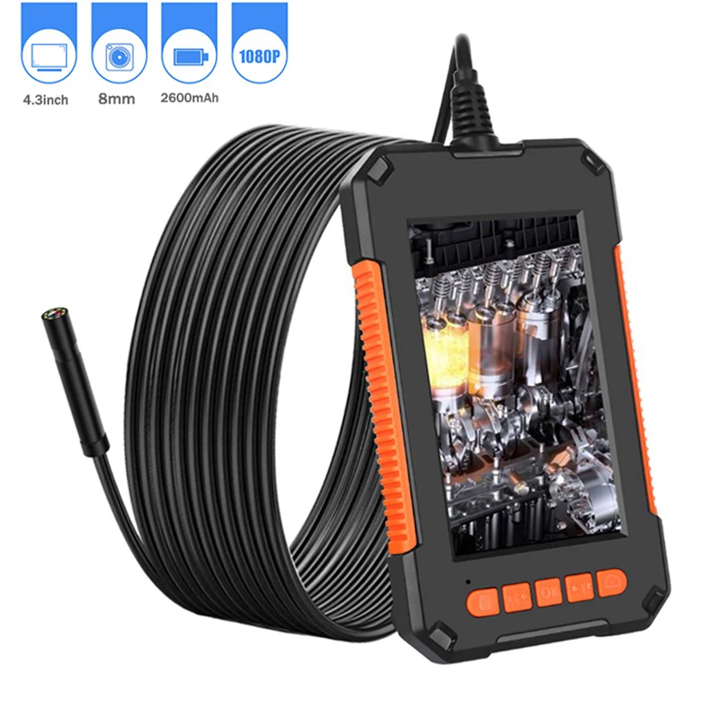 

8mm Industrial Endoscope Camera 1080P HD 4.3inch LCD Screen endoscope IP67 Waterproof borescope 8 LEDs 2600mAh Battery