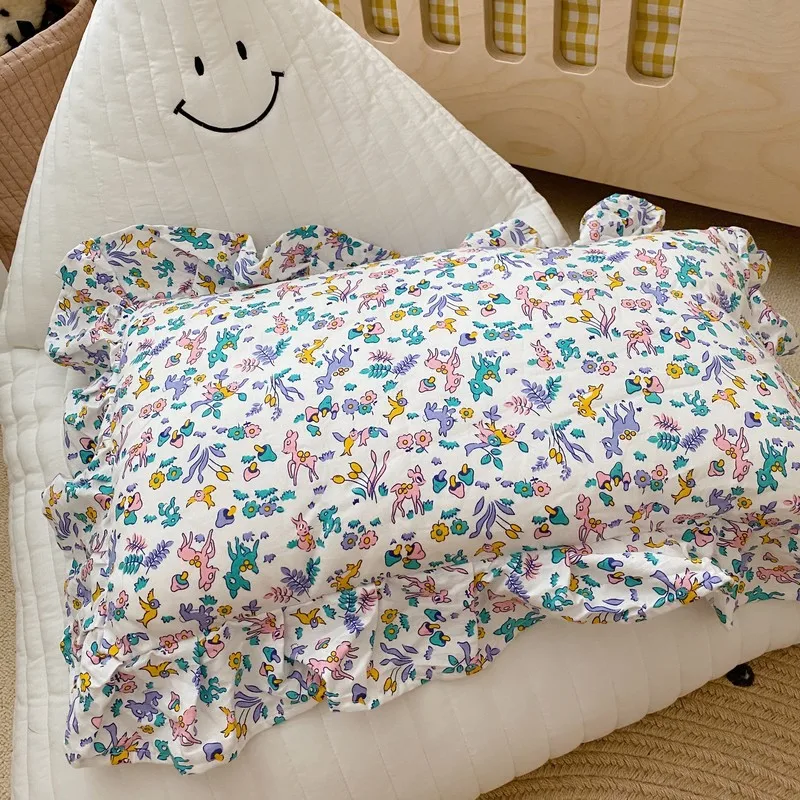 

100% Cotton Ins White Flower Lotus Leaf Lace Pillowcase 48X74cm Soft And Breathable Single Pillow Case Cushion Cover Decor