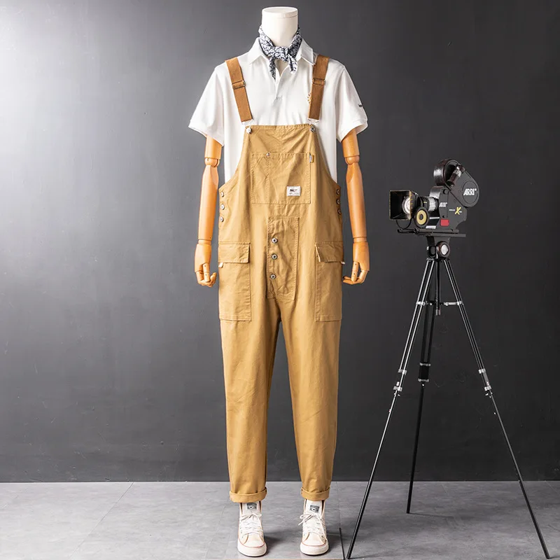 

Vintage Harajuka Mens Short Sleeve Cargo Overall Multi Pockets Rompers Jumpsuits Joggers Coverall Streetwear Work Clothing S-5xl