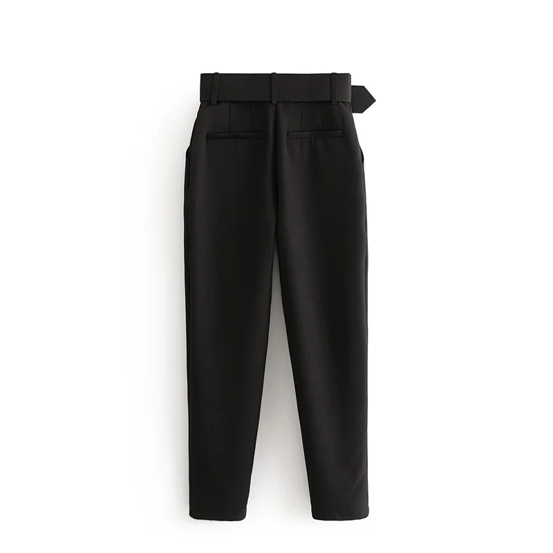 black suit pants woman high waist pants sashes pockets office pants fashion autumn middle aged women bottoms 