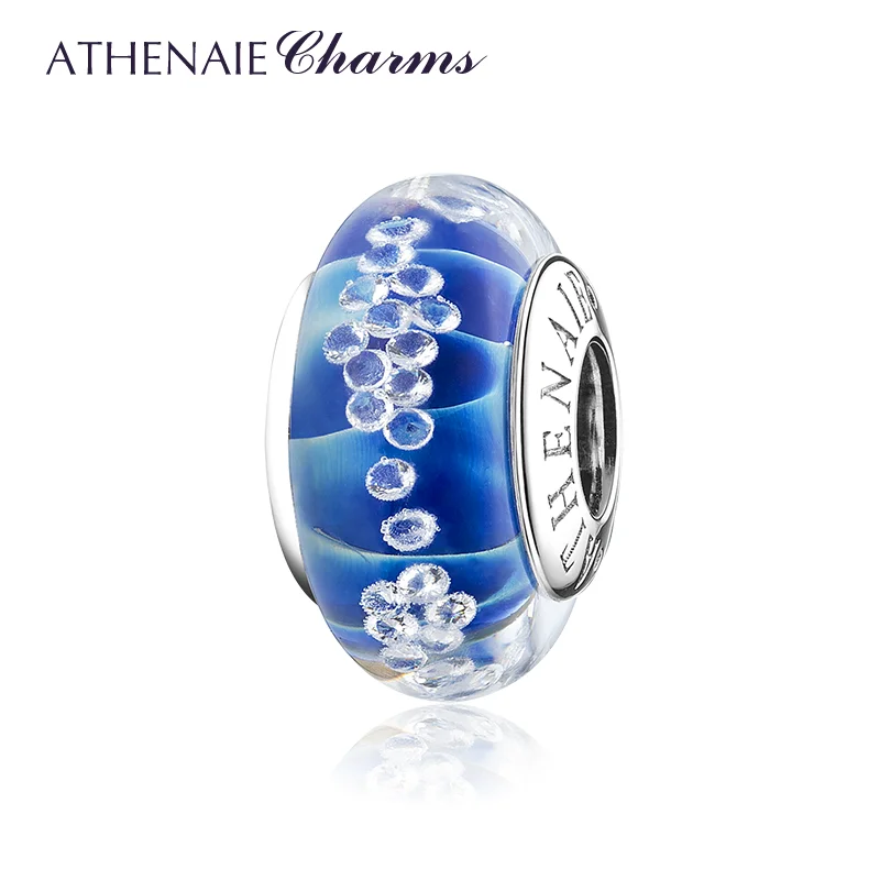 ATHENAIE 925 Sterling Silver Blue Sea Clear CZ Murano Glass Beads Charms Festival Collection Jewelry for Women DIY Bracelet Gift