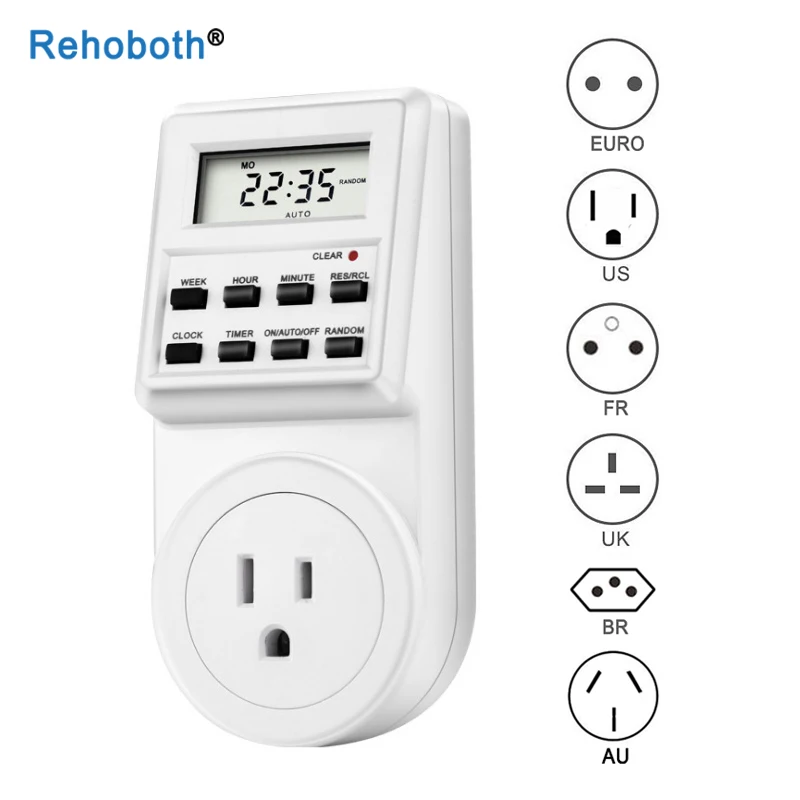 Tomada elétrica programável, plugue digital com temporizador para tomada de parede, 220v/110v eu uk us fr br