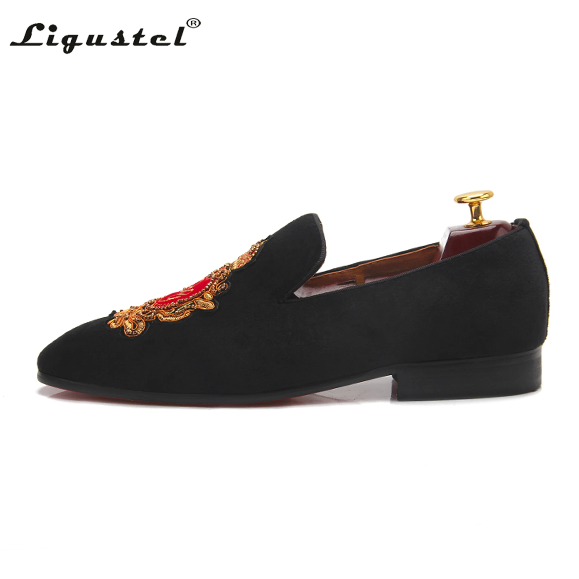Ligustel Men Loafers Male Luxury Dress Wedding Party Red Bottom Shoes Men Original Designer Handmade G Brand Black Leather Shoes