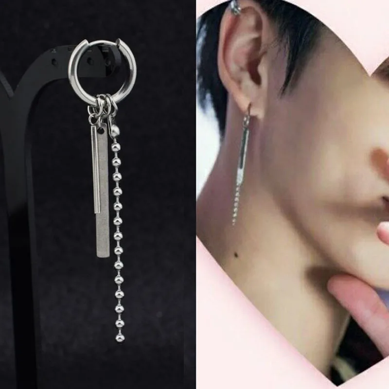 Image 7: KPOP coréen en acier inoxydable boucles d'oreilles femmes hommes lune plume chaîne croix géométrique Punk boucles d'oreilles Hip Hop bijoux unisexe