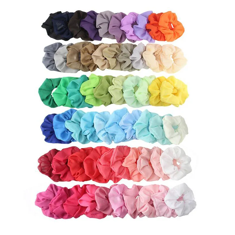 

60PCS/LOTS Candy Ponytail Hair Scrunchies Sweet Chiffon Elastic Hair Bands Bandana Soft Hair Ring Girls Accessories Wholesale