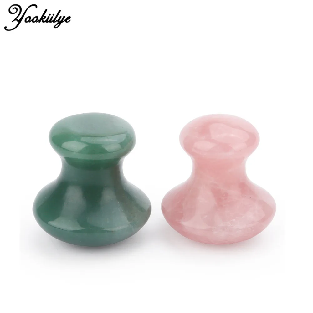 Rose Quartz Green Aventurine Mushroom-Shape Jade Gua Sha Scraping Massager for Spa Relax Massage Face-lift Anti-wrinkle Skincare