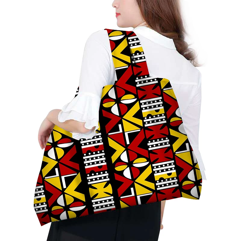 Big Size African Wax Large Tote ECO Reusable Cotton Wax Portable Shoulder Women\'s Handbags Folding Pouch Shopping Bag Foldable