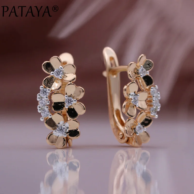 PATAYA New Trend 585 Rose Gold Color Drop Earrings For Women Gift Natural Zircon Flower Hanging Earrings Wedding Fashion Jewelry