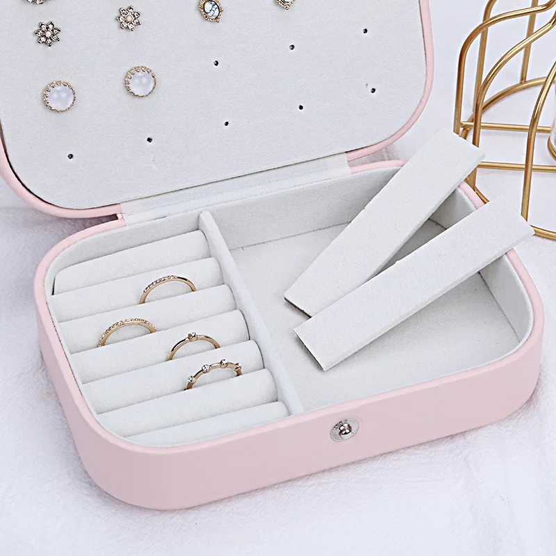 Korean Style Fresh And Simple Girl Earrings Plate Portable Leather Necklace Ring Multi Function Jewelry Storage Box