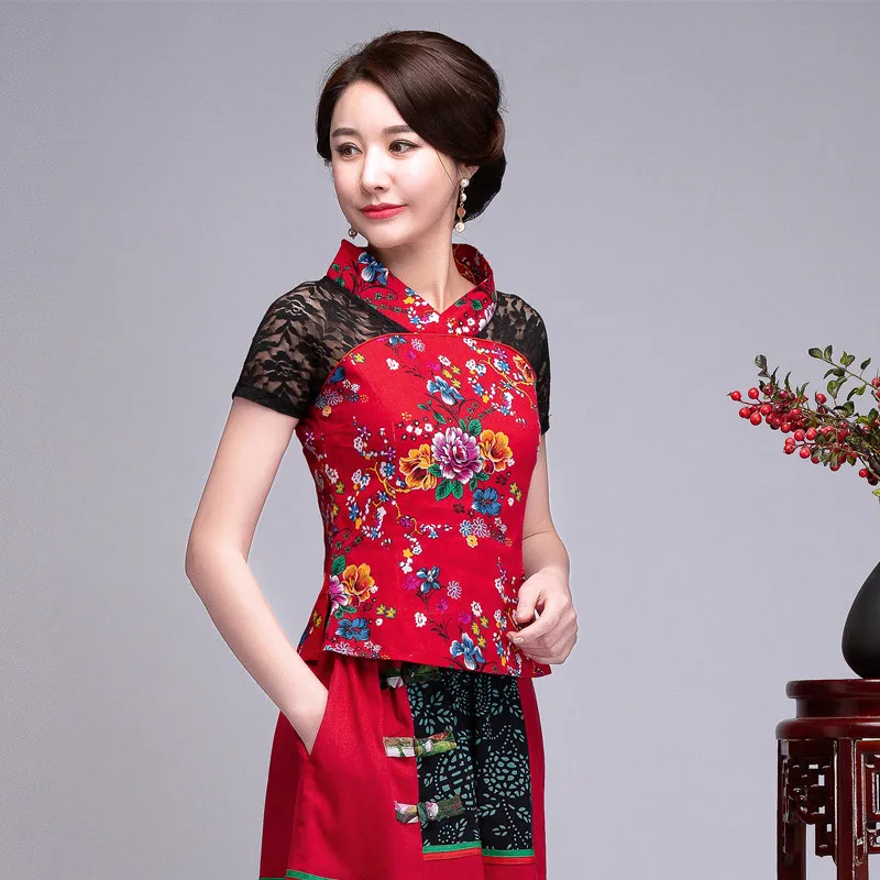 Marque de mode femmes chemises femmes chemise en lin coton lin brodé col en v Blouse à manches courtes petit haut marque Blouse